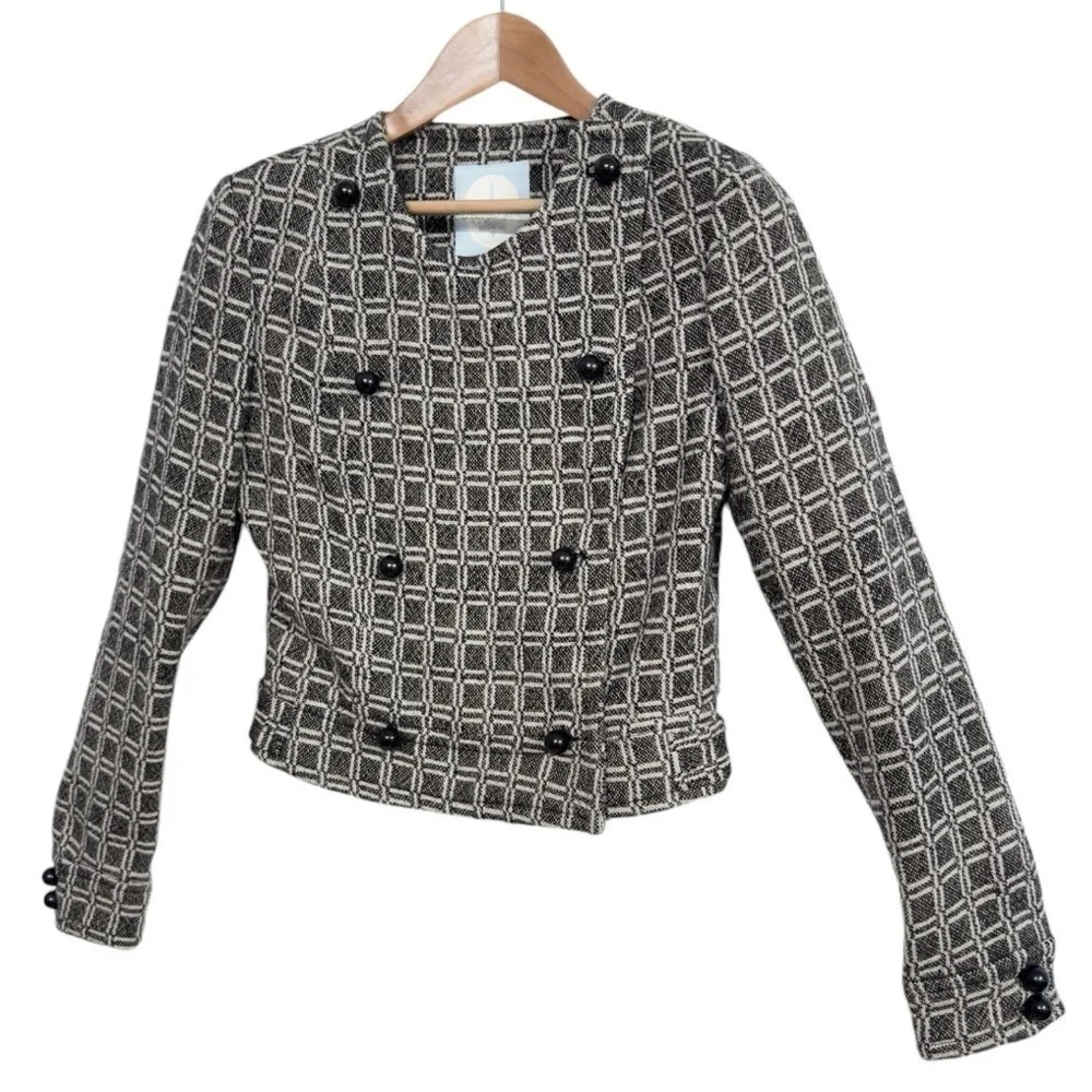 Tracy Reese Geometric Gray Wool Blend Double Breasted Cropped Jacket Size 4